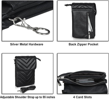 Genuine Leather Small Crossbody Bags for Women Cell Phone Bag Cross Body Purses,Silver Zipper