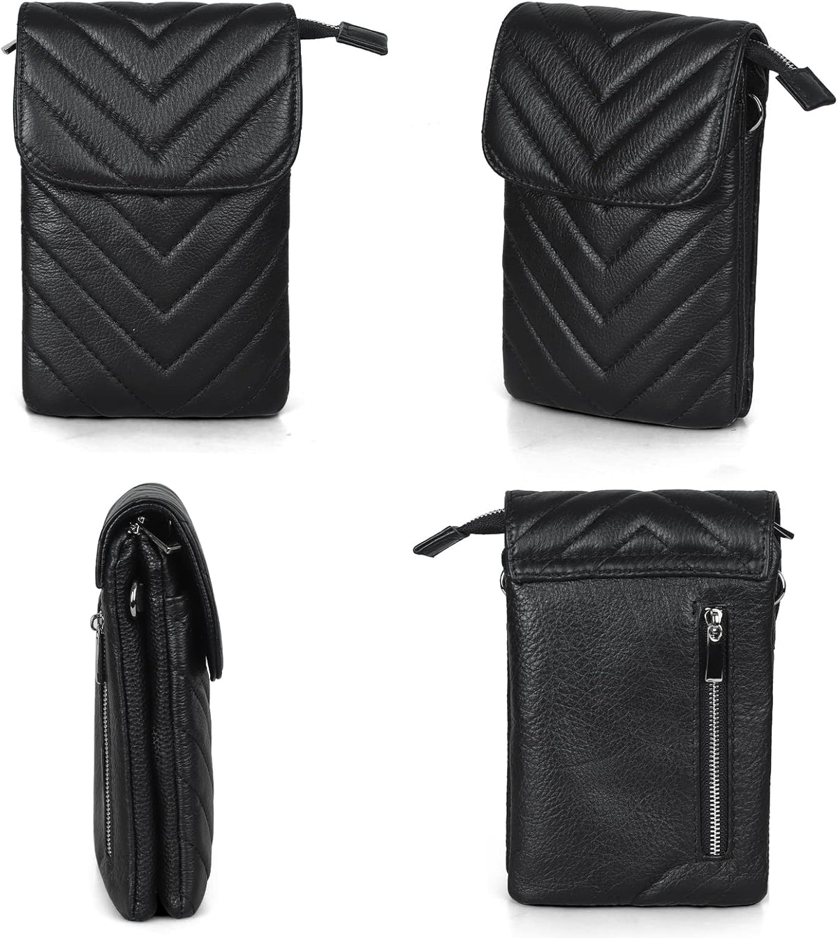 Genuine Leather Small Crossbody Bags for Women Cell Phone Bag Cross Body Purses,Silver Zipper