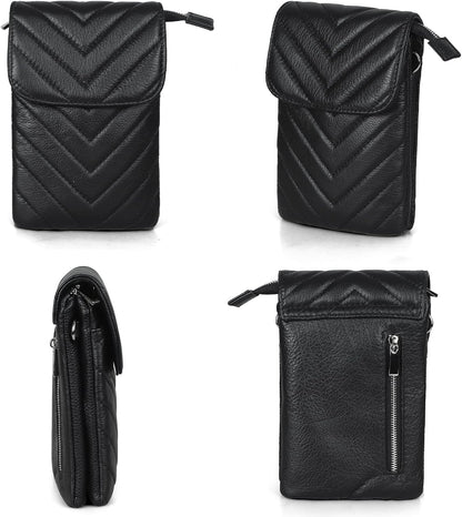 Genuine Leather Small Crossbody Bags for Women Cell Phone Bag Cross Body Purses,Silver Zipper