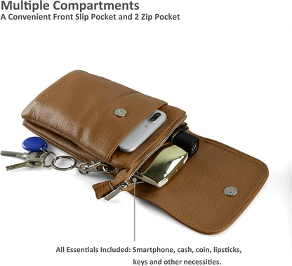 Genuine Leather Small Crossbody Bags for Women Cell Phone Bag Cross Body Purses,Silver Zipper