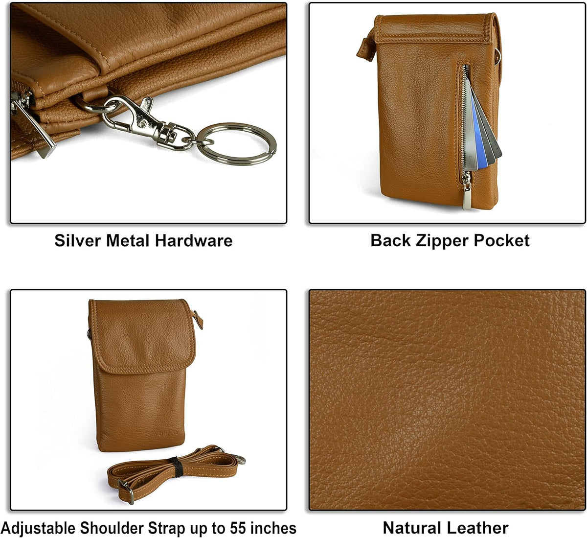 Genuine Leather Small Crossbody Bags for Women Cell Phone Bag Cross Body Purses,Silver Zipper