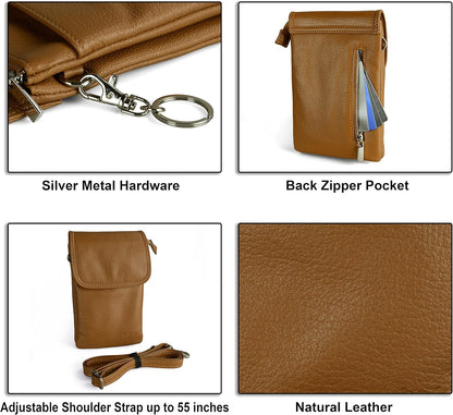 Genuine Leather Small Crossbody Bags for Women Cell Phone Bag Cross Body Purses,Silver Zipper