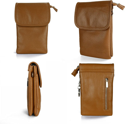 Genuine Leather Small Crossbody Bags for Women Cell Phone Bag Cross Body Purses,Silver Zipper