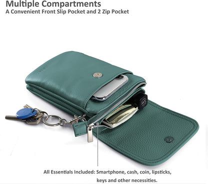 Genuine Leather Small Crossbody Bags for Women Cell Phone Bag Cross Body Purses,Silver Zipper