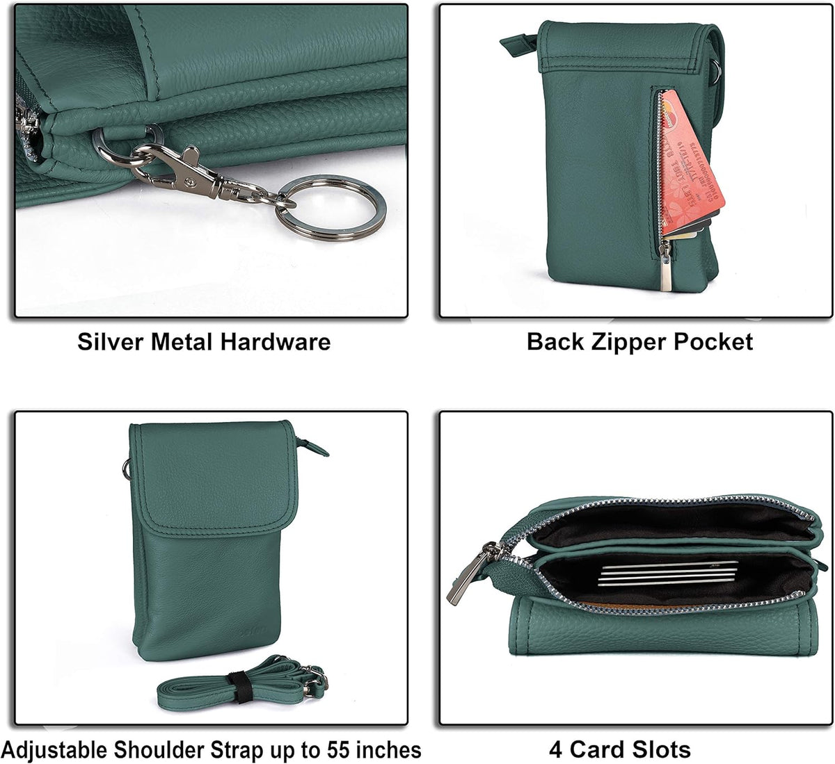 Genuine Leather Small Crossbody Bags for Women Cell Phone Bag Cross Body Purses,Silver Zipper