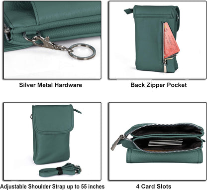 Genuine Leather Small Crossbody Bags for Women Cell Phone Bag Cross Body Purses,Silver Zipper