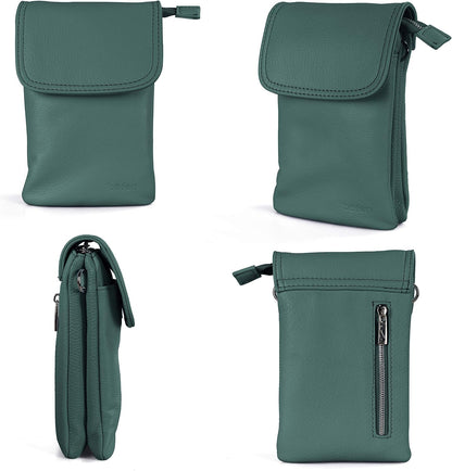 Genuine Leather Small Crossbody Bags for Women Cell Phone Bag Cross Body Purses,Silver Zipper