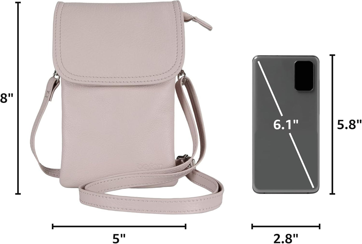 Genuine Leather Small Crossbody Bags for Women Cell Phone Bag Cross Body Purses,Silver Zipper