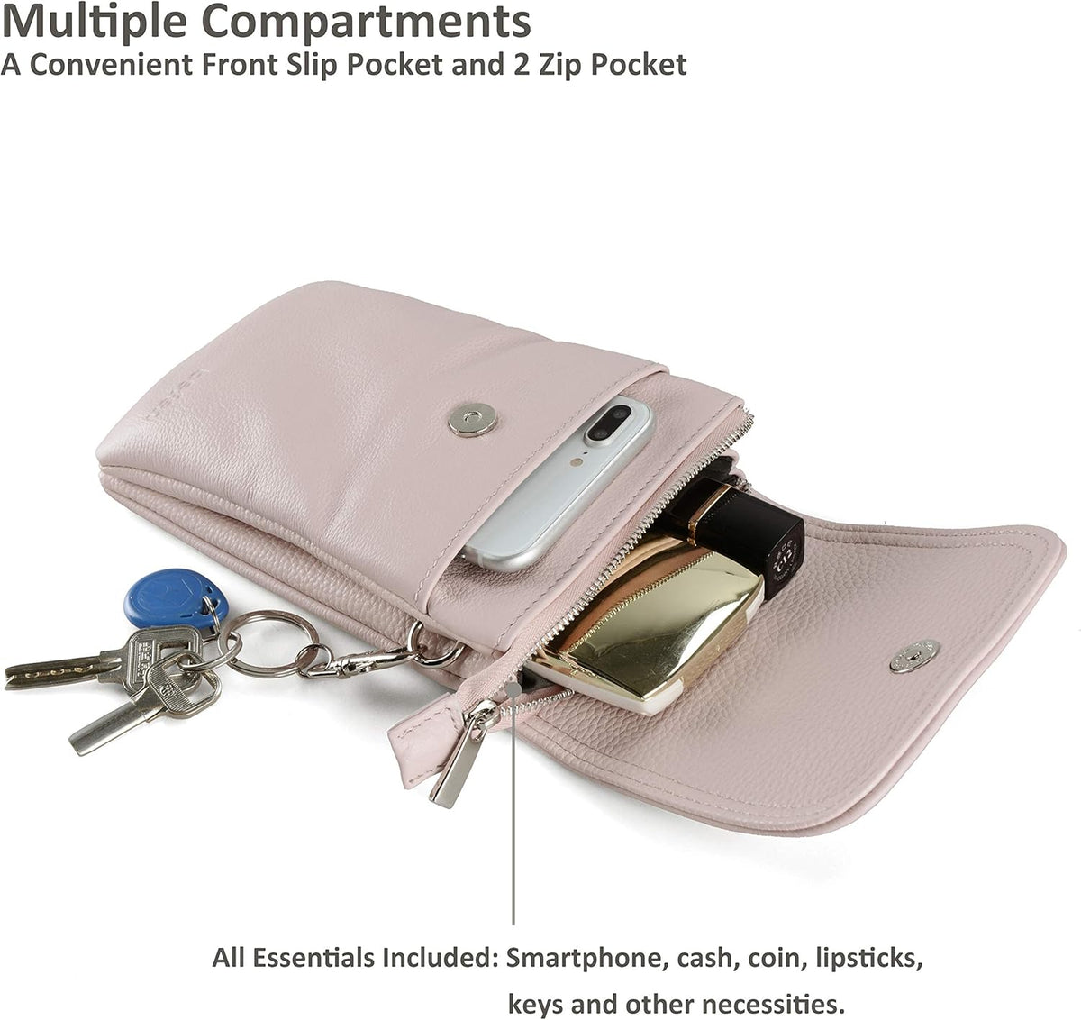 Genuine Leather Small Crossbody Bags for Women Cell Phone Bag Cross Body Purses,Silver Zipper