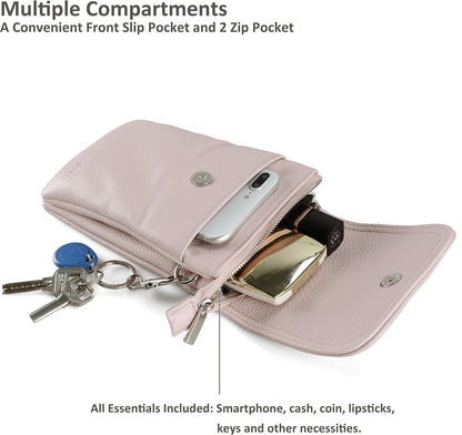 Genuine Leather Small Crossbody Bags for Women Cell Phone Bag Cross Body Purses,Silver Zipper