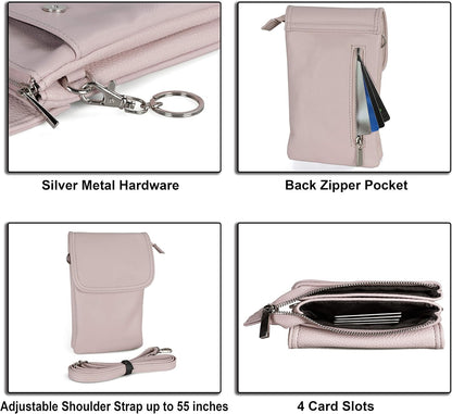 Genuine Leather Small Crossbody Bags for Women Cell Phone Bag Cross Body Purses,Silver Zipper