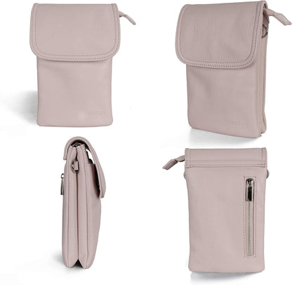 Genuine Leather Small Crossbody Bags for Women Cell Phone Bag Cross Body Purses,Silver Zipper