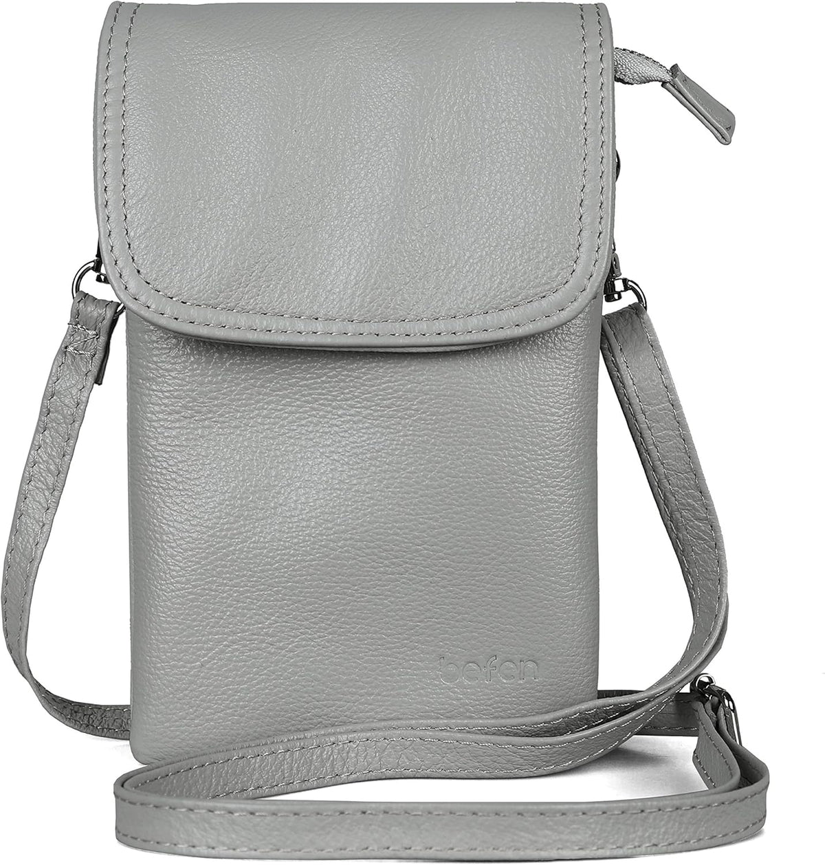 Genuine Leather Small Crossbody Bags for Women Cell Phone Bag Cross Body Purses,Silver Zipper