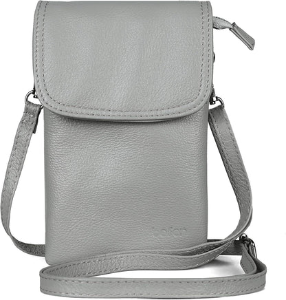 Genuine Leather Small Crossbody Bags for Women Cell Phone Bag Cross Body Purses,Silver Zipper