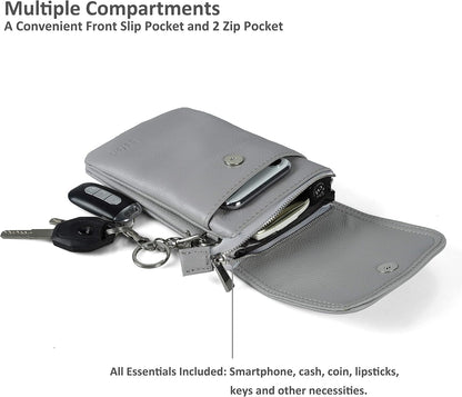 Genuine Leather Small Crossbody Bags for Women Cell Phone Bag Cross Body Purses,Silver Zipper
