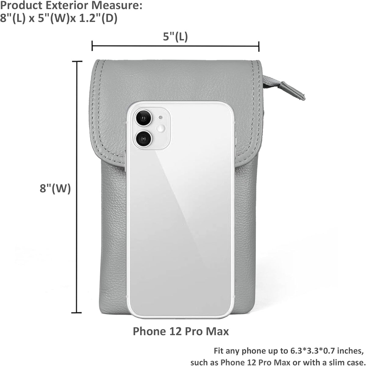 Genuine Leather Small Crossbody Bags for Women Cell Phone Bag Cross Body Purses,Silver Zipper