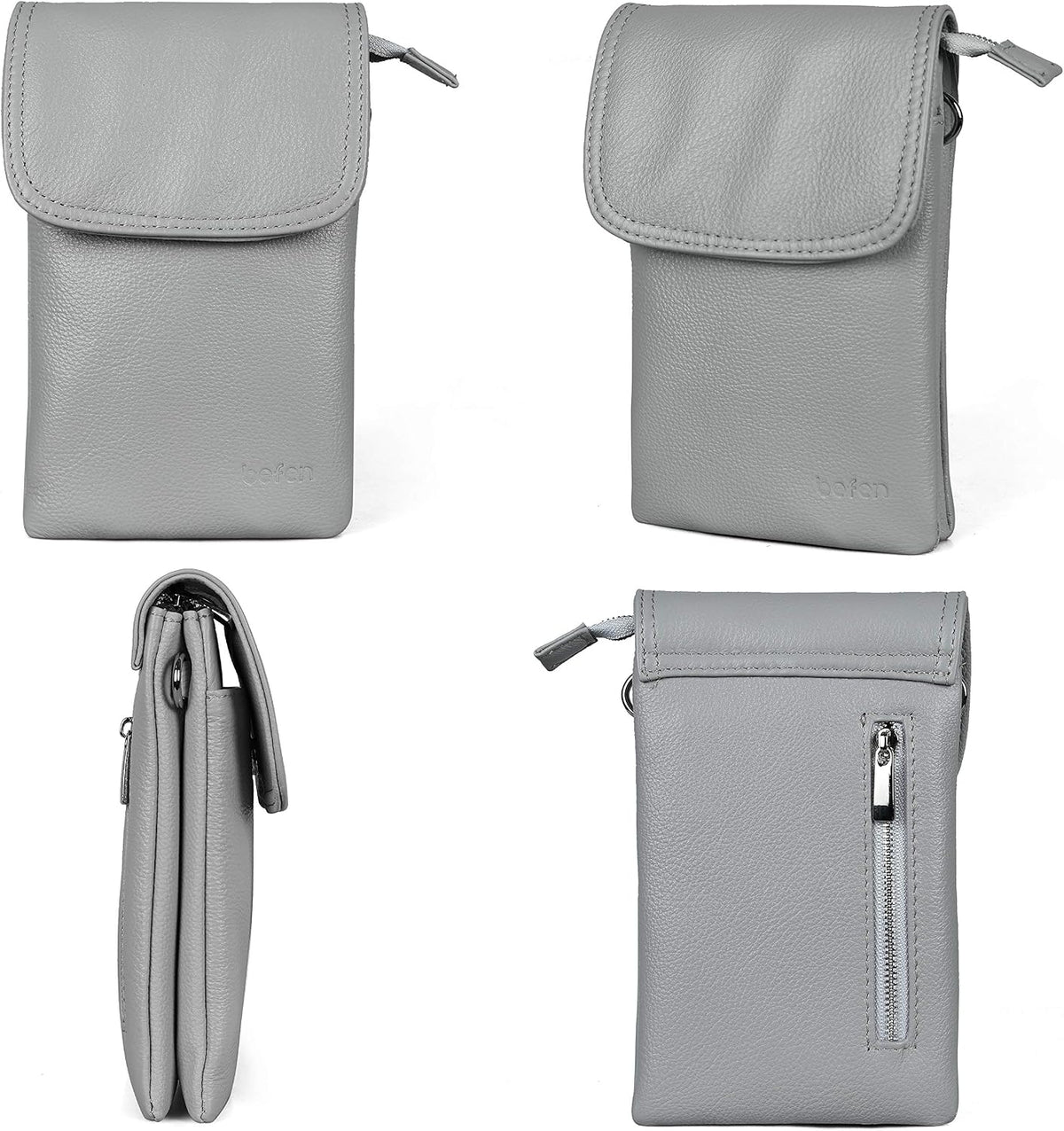 Genuine Leather Small Crossbody Bags for Women Cell Phone Bag Cross Body Purses,Silver Zipper