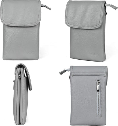 Genuine Leather Small Crossbody Bags for Women Cell Phone Bag Cross Body Purses,Silver Zipper