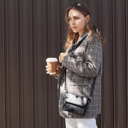 Genuine Leather Small Crossbody Bags for Women Cell Phone Bag Cross Body Purses,Silver Zipper