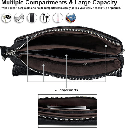 Genuine Leather Small Crossbody Bags for Women Cell Phone Bag Cross Body Purses,Silver Zipper