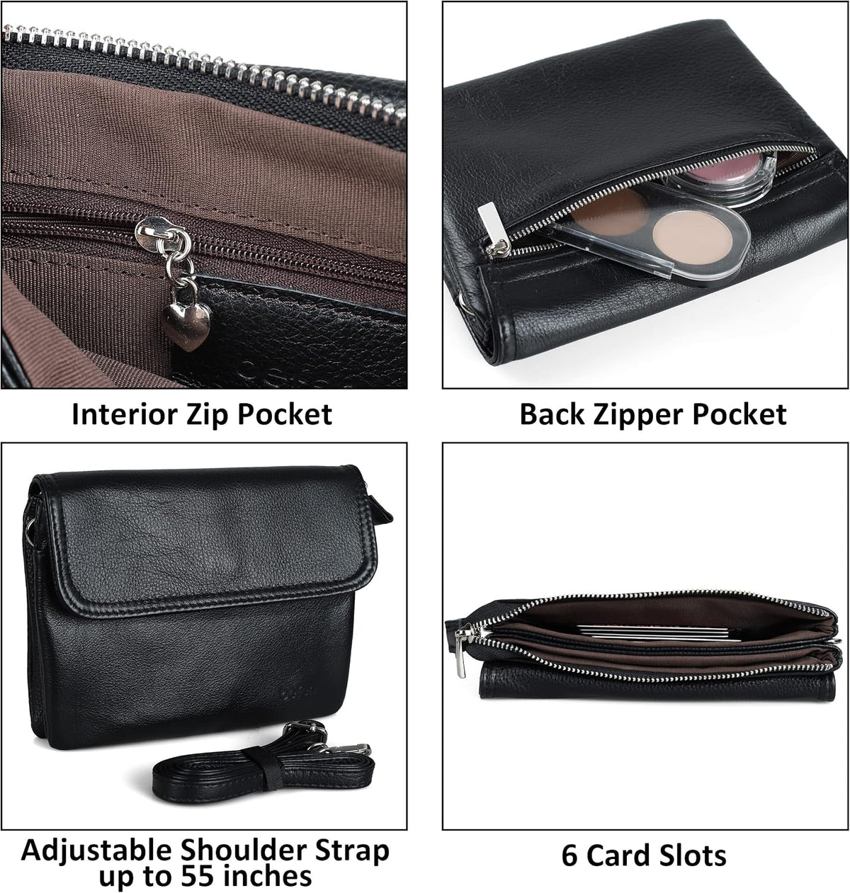 Genuine Leather Small Crossbody Bags for Women Cell Phone Bag Cross Body Purses,Silver Zipper