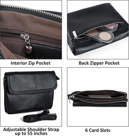 Genuine Leather Small Crossbody Bags for Women Cell Phone Bag Cross Body Purses,Silver Zipper