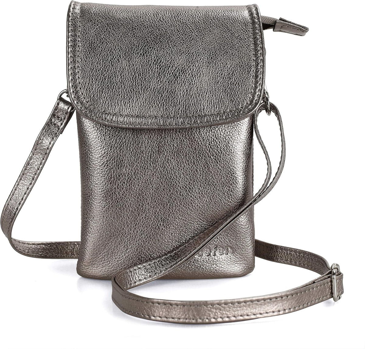 Genuine Leather Small Crossbody Bags for Women Cell Phone Bag Cross Body Purses,Silver Zipper