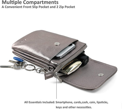 Genuine Leather Small Crossbody Bags for Women Cell Phone Bag Cross Body Purses,Silver Zipper