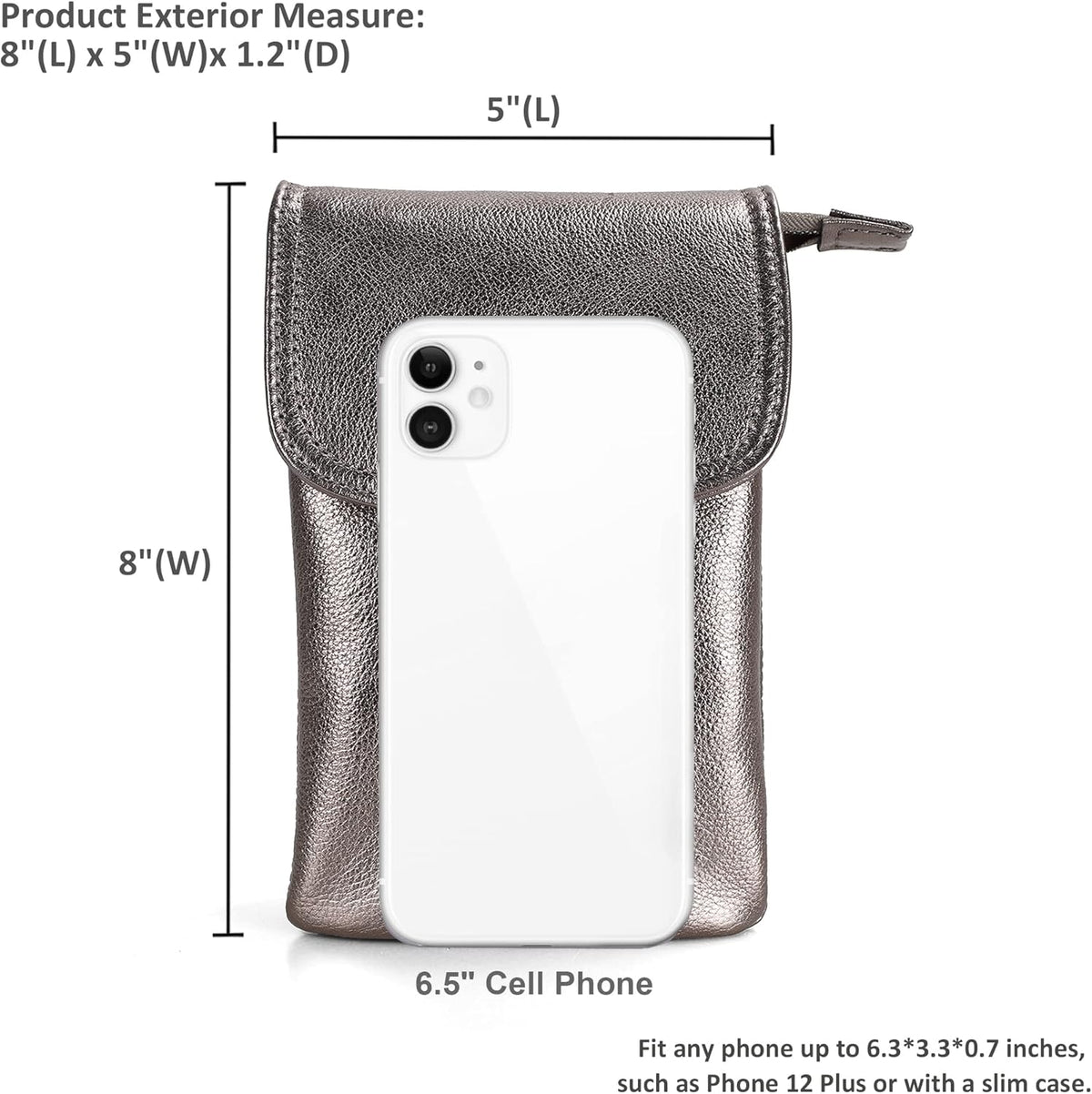 Genuine Leather Small Crossbody Bags for Women Cell Phone Bag Cross Body Purses,Silver Zipper