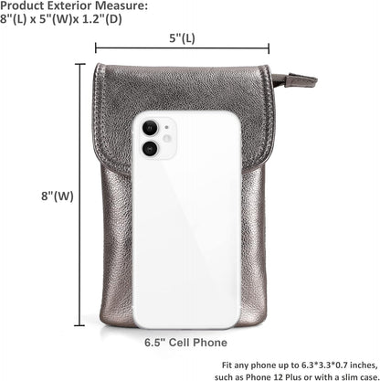 Genuine Leather Small Crossbody Bags for Women Cell Phone Bag Cross Body Purses,Silver Zipper