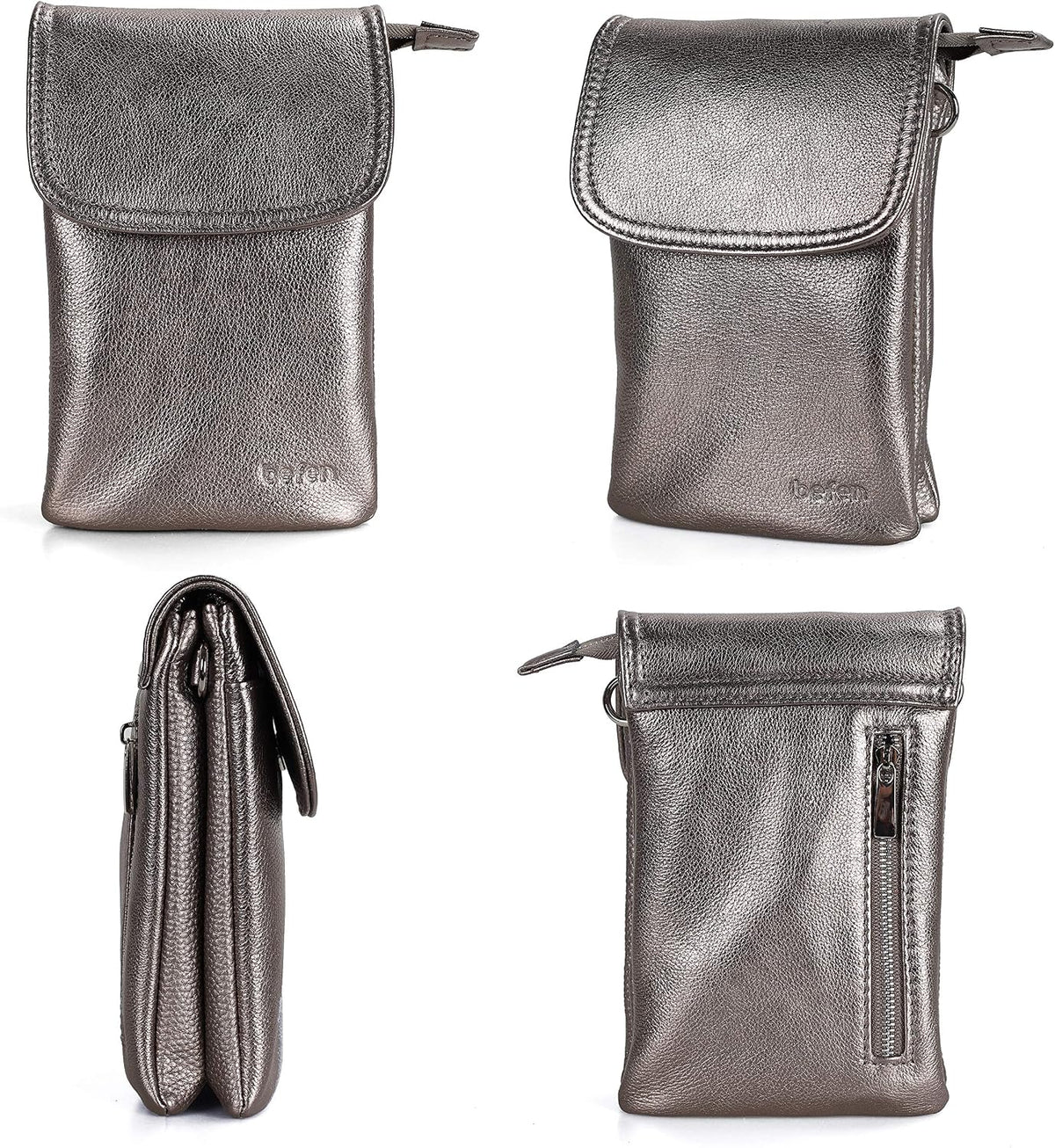 Genuine Leather Small Crossbody Bags for Women Cell Phone Bag Cross Body Purses,Silver Zipper