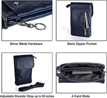 Genuine Leather Small Crossbody Bags for Women Cell Phone Bag Cross Body Purses,Silver Zipper
