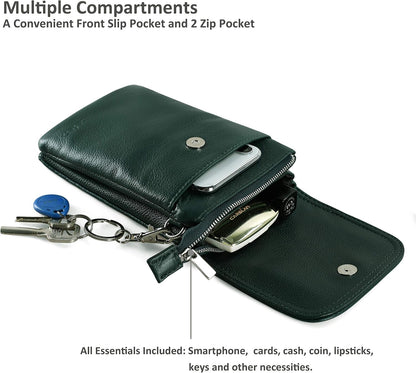 Genuine Leather Small Crossbody Bags for Women Cell Phone Bag Cross Body Purses,Silver Zipper