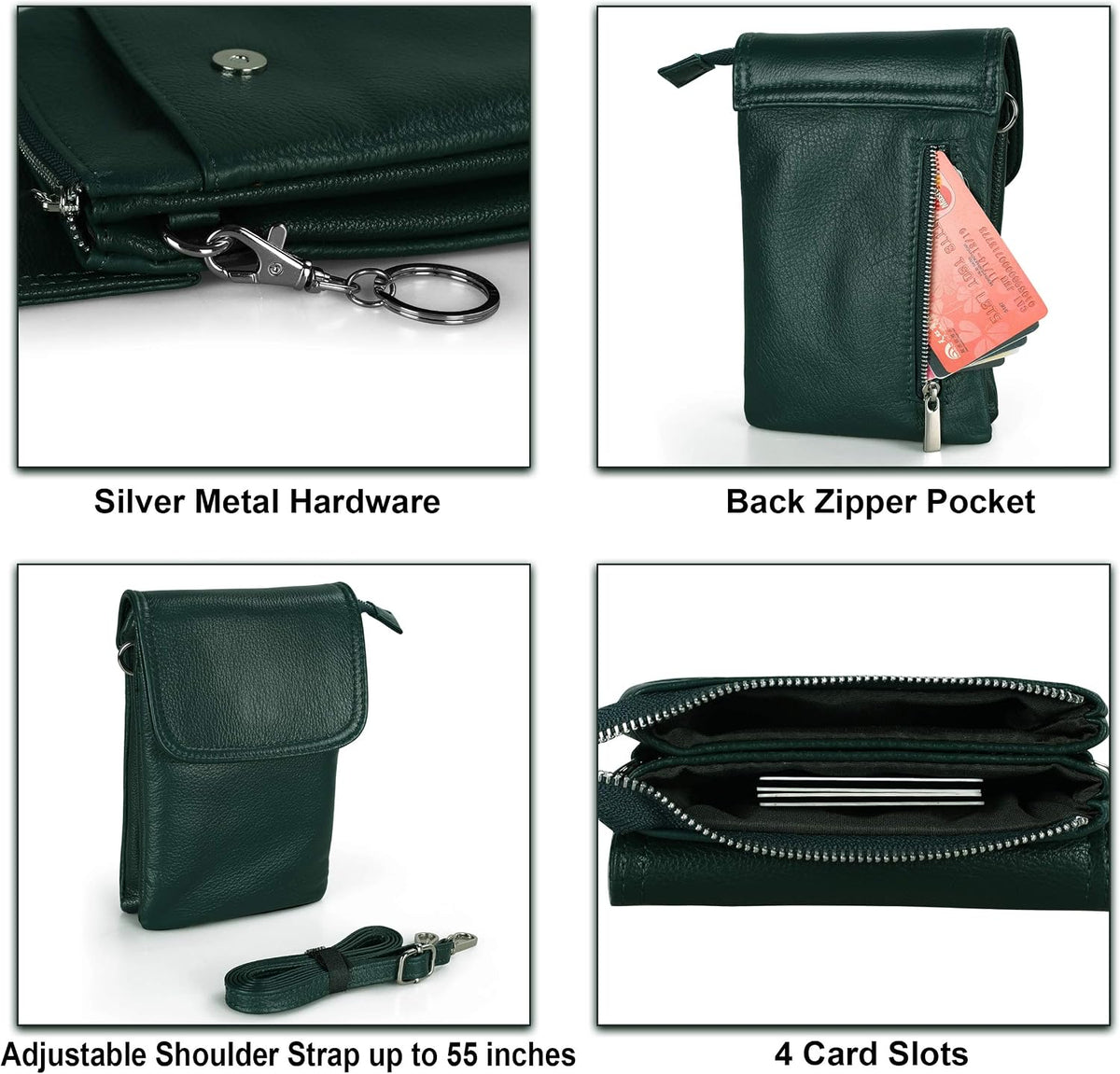 Genuine Leather Small Crossbody Bags for Women Cell Phone Bag Cross Body Purses,Silver Zipper