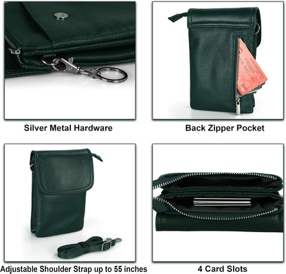 Genuine Leather Small Crossbody Bags for Women Cell Phone Bag Cross Body Purses,Silver Zipper