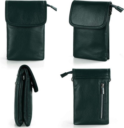 Genuine Leather Small Crossbody Bags for Women Cell Phone Bag Cross Body Purses,Silver Zipper