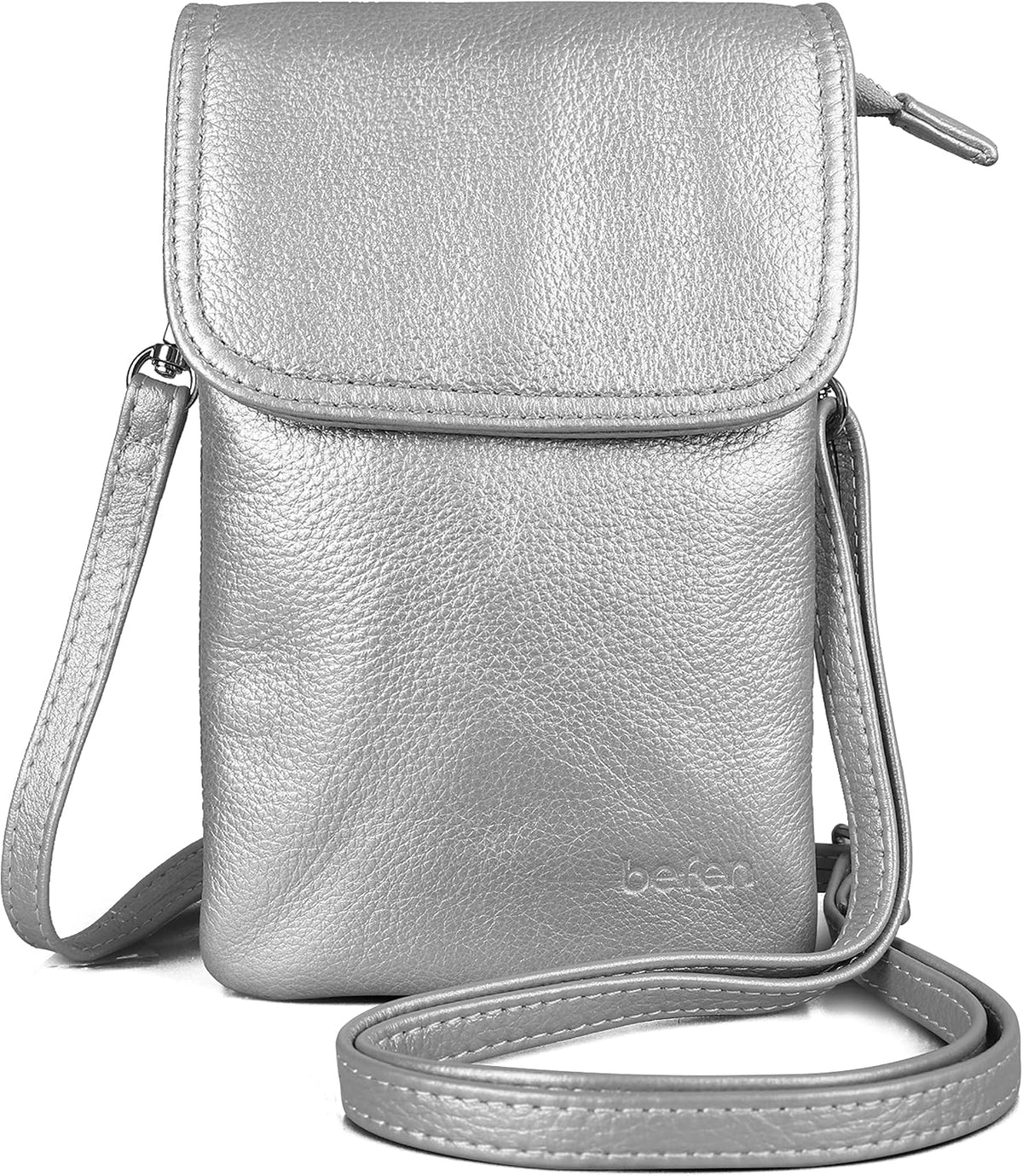 Genuine Leather Small Crossbody Bags for Women Cell Phone Bag Cross Body Purses,Silver Zipper