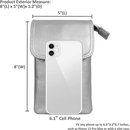 Genuine Leather Small Crossbody Bags for Women Cell Phone Bag Cross Body Purses,Silver Zipper