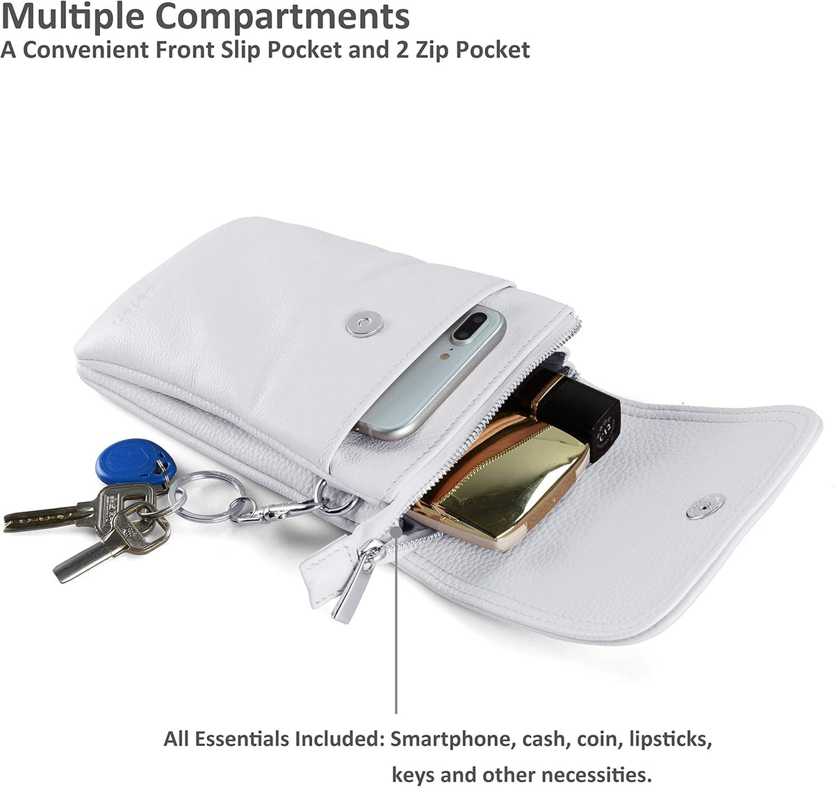 Genuine Leather Small Crossbody Bags for Women Cell Phone Bag Cross Body Purses,Silver Zipper