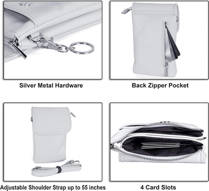 Genuine Leather Small Crossbody Bags for Women Cell Phone Bag Cross Body Purses,Silver Zipper