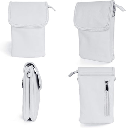 Genuine Leather Small Crossbody Bags for Women Cell Phone Bag Cross Body Purses,Silver Zipper