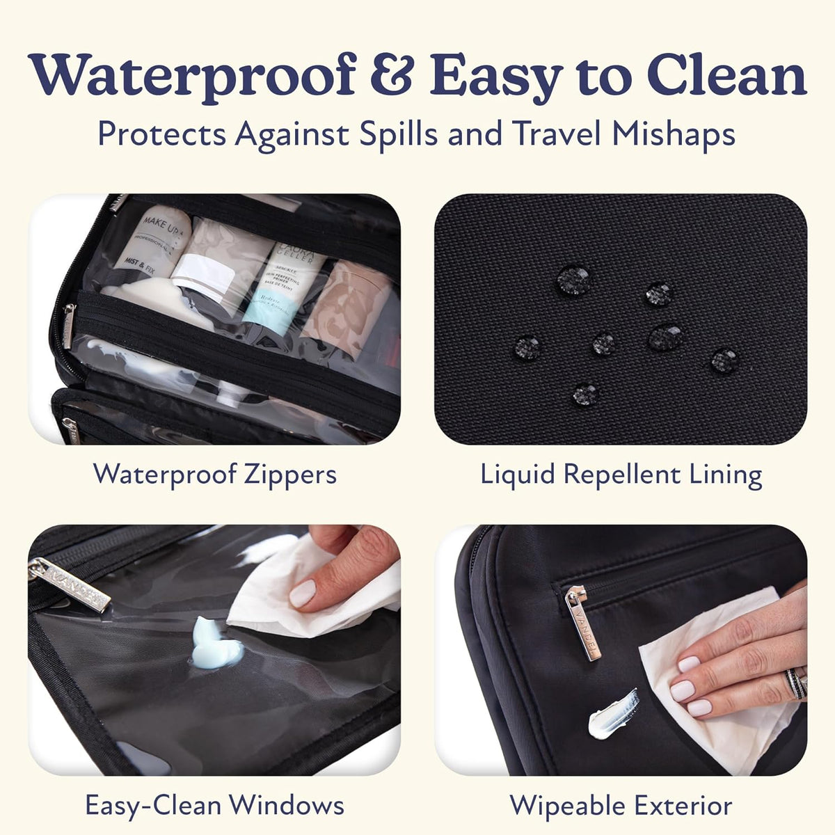 Waterproof Hanging Toiletry Bag [TSA-Approved] Hanging Makeup Organizer Bag, Cosmetic Travel Bags for Women, Makeup Case Toiletries Organizer Hygiene Bathroom Shower Caddy - Black