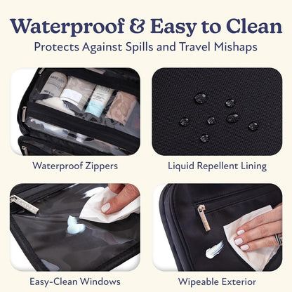 Waterproof Hanging Toiletry Bag [TSA-Approved] Hanging Makeup Organizer Bag, Cosmetic Travel Bags for Women, Makeup Case Toiletries Organizer Hygiene Bathroom Shower Caddy - Black