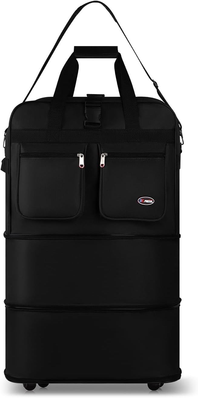 30''36''40''Rolling Wheeled Duffel Bag Suitcases with Wheels Expandable Foldable Luggage Bag Rolling Travel Bag Duffel Bag for Men Women#Black,30