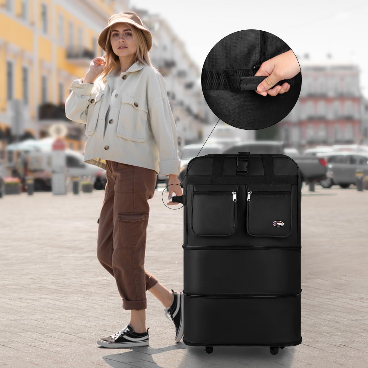 30''36''40''Rolling Wheeled Duffel Bag Suitcases with Wheels Expandable Foldable Luggage Bag Rolling Travel Bag Duffel Bag for Men Women#Black,30