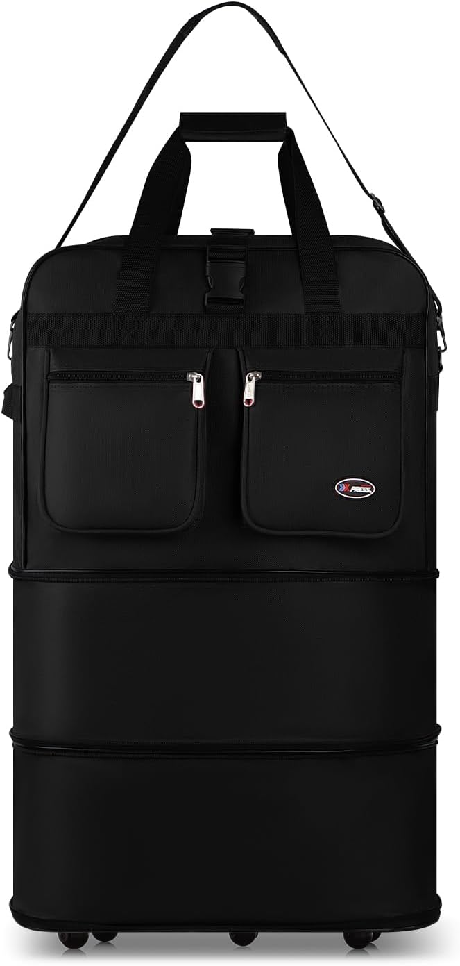 30''36''40''Rolling Wheeled Duffel Bag Suitcases with Wheels Expandable Foldable Luggage Bag Rolling Travel Bag Duffel Bag for Men Women#Black,30