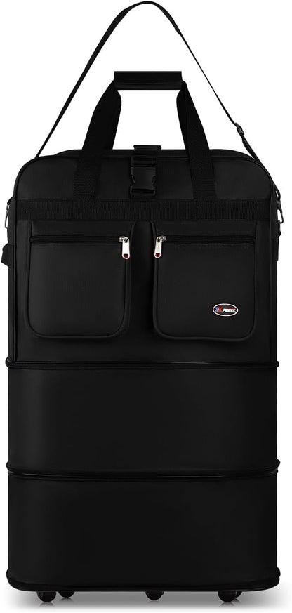 30''36''40''Rolling Wheeled Duffel Bag Suitcases with Wheels Expandable Foldable Luggage Bag Rolling Travel Bag Duffel Bag for Men Women#Black,30