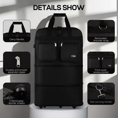 30''36''40''Rolling Wheeled Duffel Bag Suitcases with Wheels Expandable Foldable Luggage Bag Rolling Travel Bag Duffel Bag for Men Women#Black,30