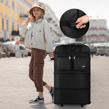 30''36''40''Rolling Wheeled Duffel Bag Suitcases with Wheels Expandable Foldable Luggage Bag Rolling Travel Bag Duffel Bag for Men Women#Black,30