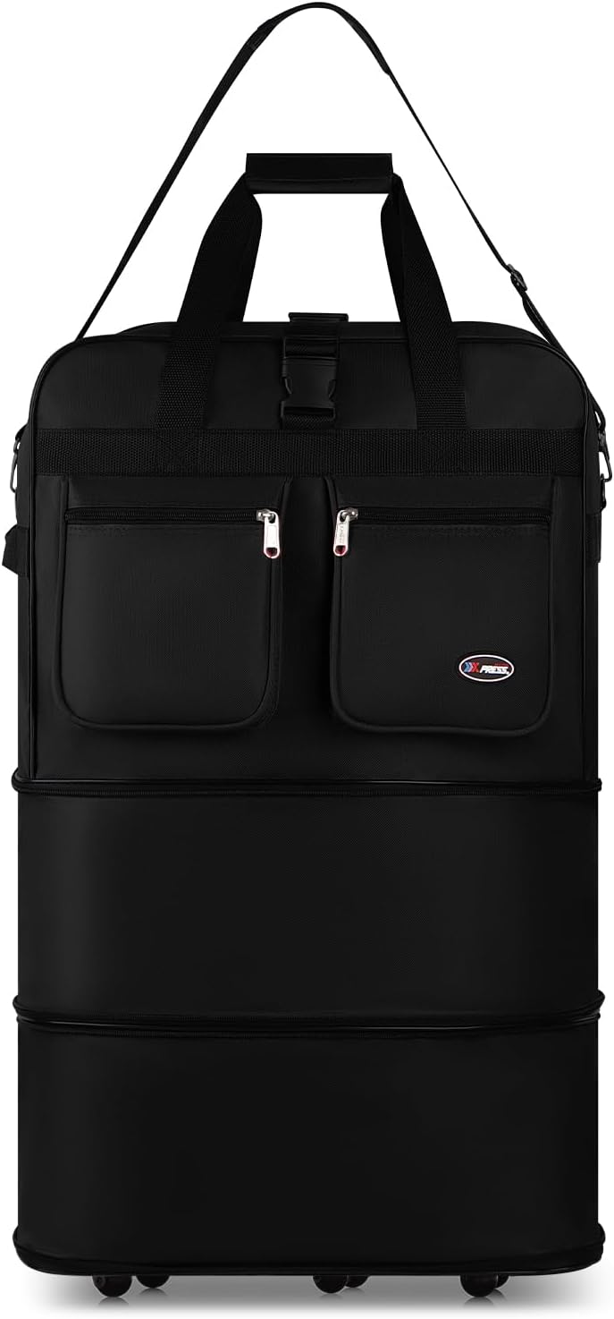 30''36''40''Rolling Wheeled Duffel Bag Suitcases with Wheels Expandable Foldable Luggage Bag Rolling Travel Bag Duffel Bag for Men Women#Black,30